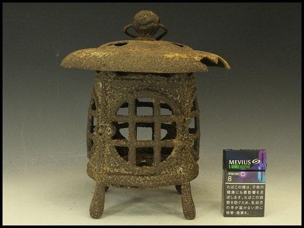 吊り灯籠 時代 詫び寂 鉄灯籠 高28cm 庭道具(LC623)
