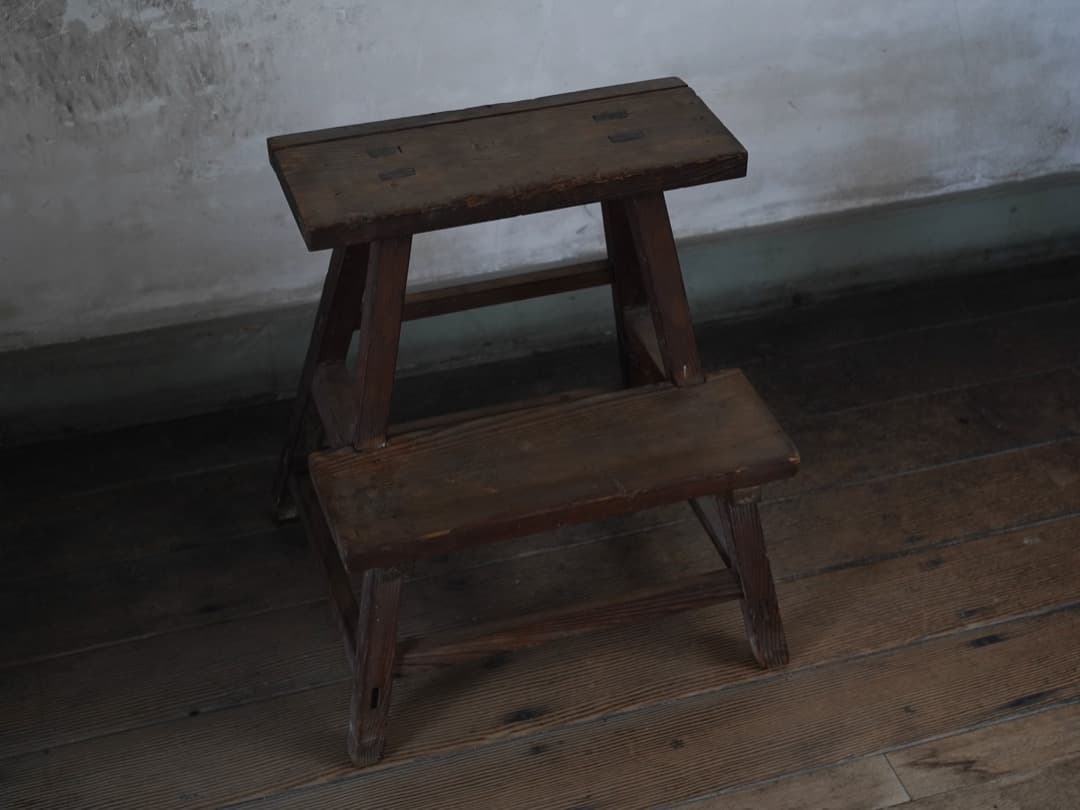 古い木製踏み台 明治-大正頃 / 古道具 古家具 郵便局 踏台 椅子 スツール