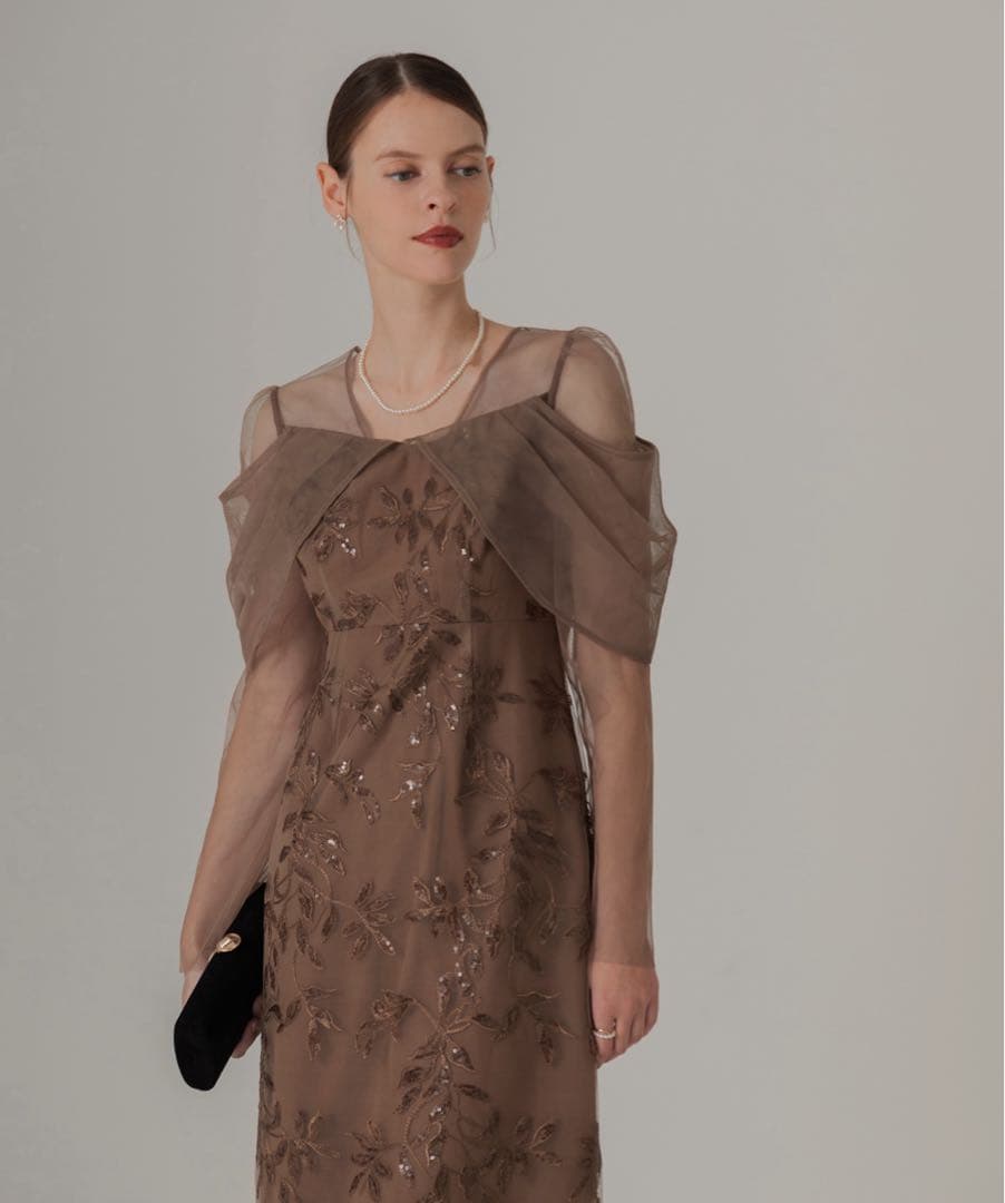 【LEJA】チュールロングスリーブリーフIラインドレスワンピース