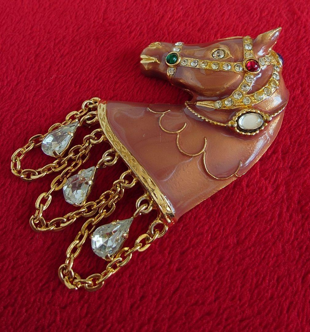 ヴィンテージブローチ 70〜80s 馬 ホースモチーフ 宝石カラー硝子 C72