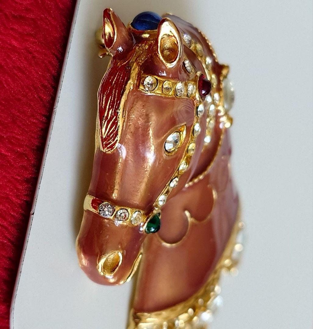 ヴィンテージブローチ 70〜80s 馬 ホースモチーフ 宝石カラー硝子 C72