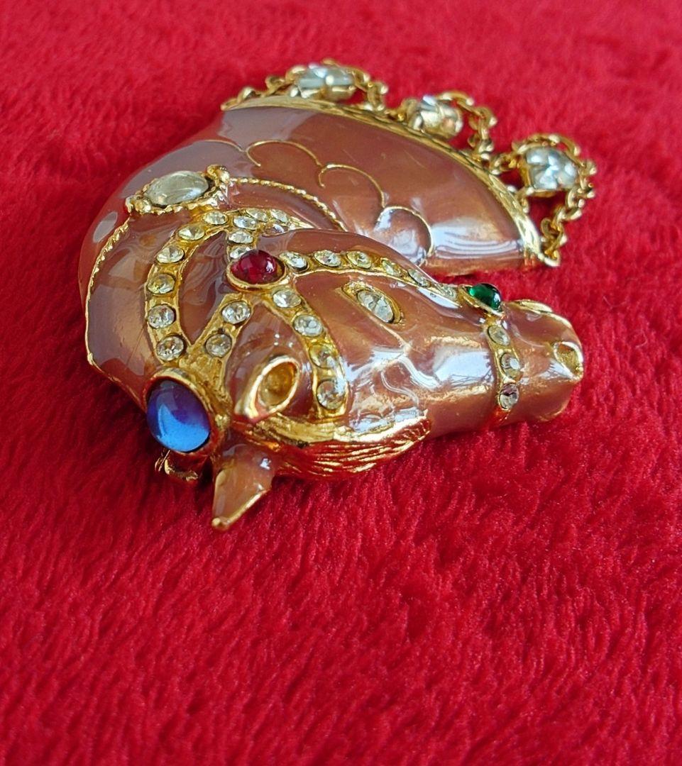 ヴィンテージブローチ 70〜80s 馬 ホースモチーフ 宝石カラー硝子 C72