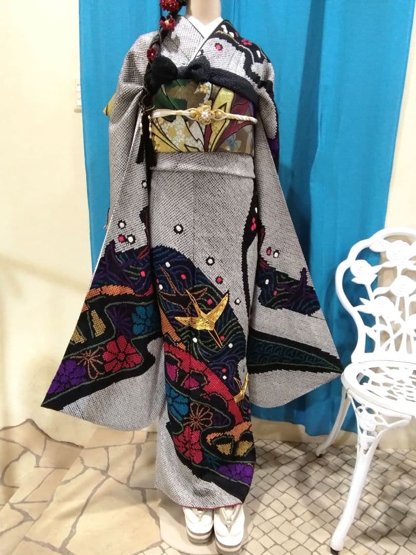 振袖フルセット、正絹総絞り、成人式、重ね衿、帯揚げ帯締め、西陣袋帯、長襦袢