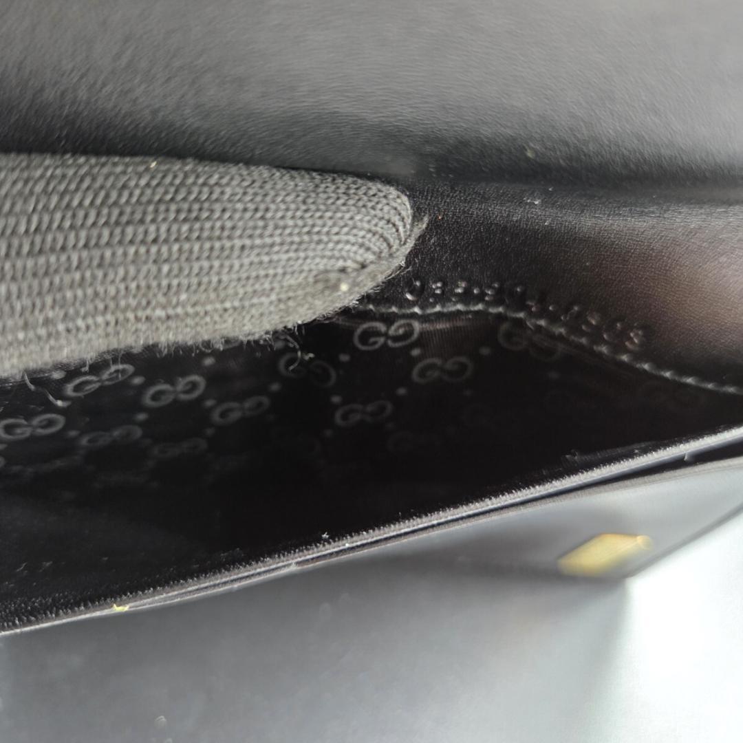美品 グッチ GUCCI バンブー がま口 二つ折り財布 レザー ブラック