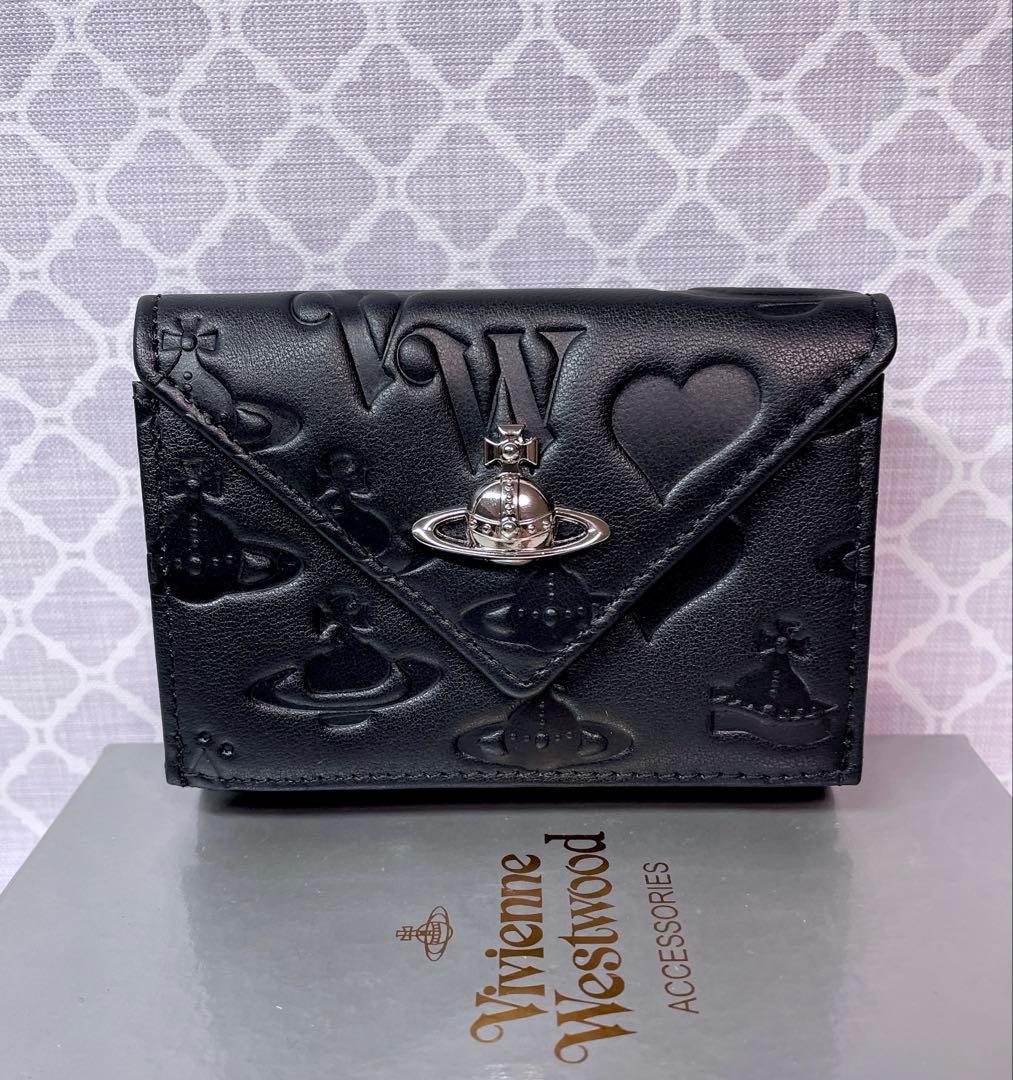 【内柄も素敵☆最新】Vivienne Westwood 三折り財布 マット 黒