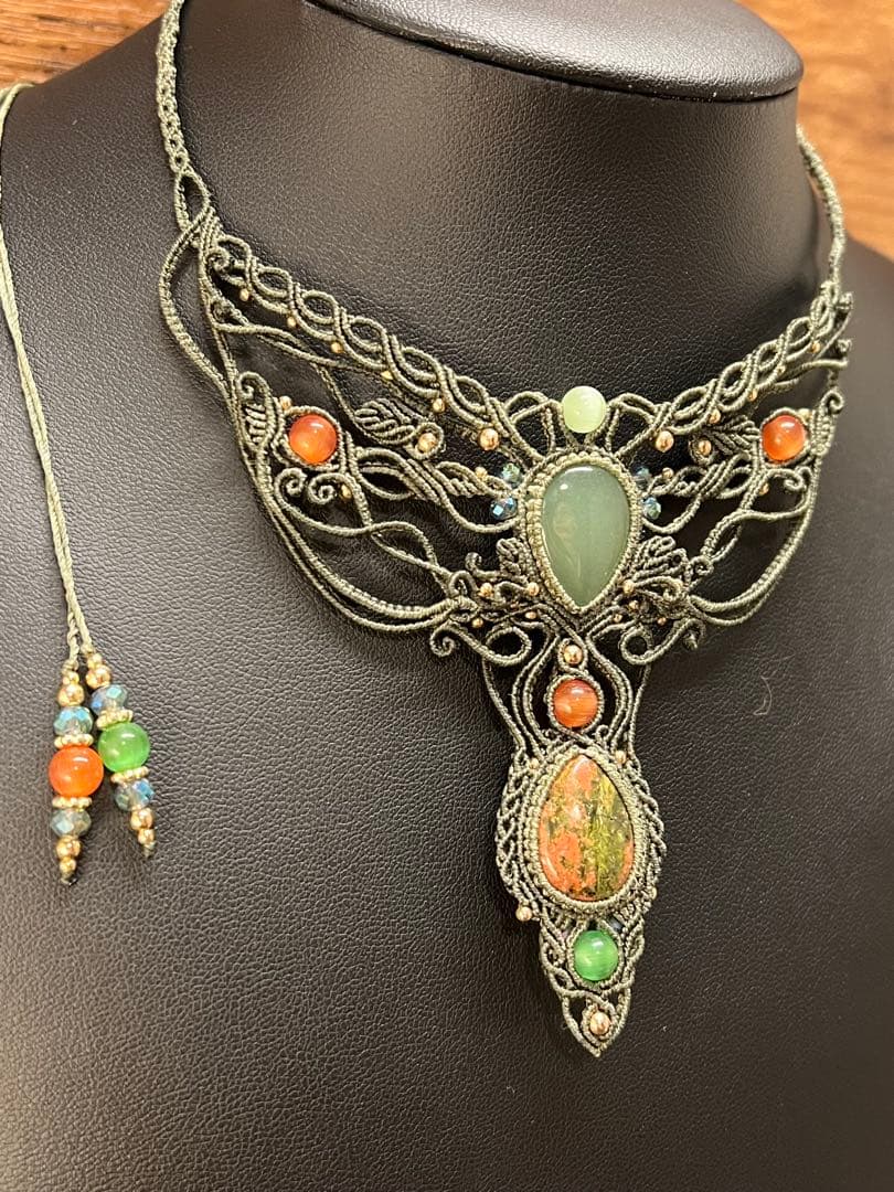 【handmade_Luna】マクラメ× アベンチュリン ユナカイト ネックレス