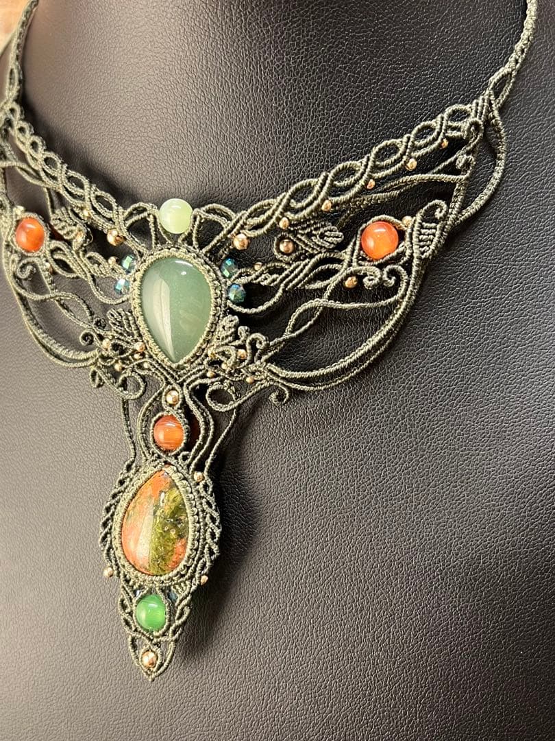 【handmade_Luna】マクラメ× アベンチュリン ユナカイト ネックレス