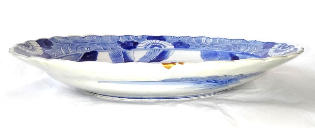 陶器 大皿 染付 バナナの木 Aa-226