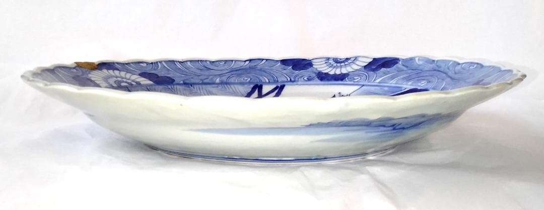 陶器 大皿 染付 バナナの木 Aa-226