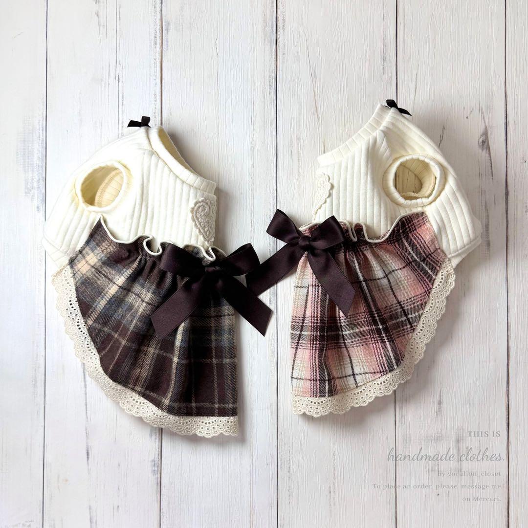 ♥︎︎オーダー♥︎︎ ハンドメイド 犬服 チョコレートチェック ワンピース バレンタイン