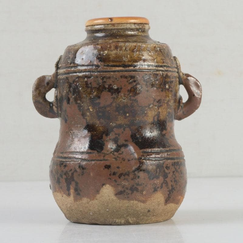 茶道具　萩焼　野坂江月作　耳付瓢形　茶入　仕覆付　森山歓渓極め箱　V　9399