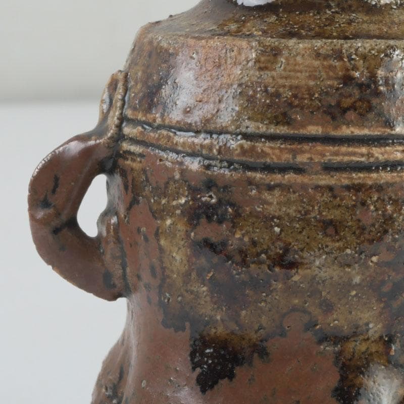 茶道具　萩焼　野坂江月作　耳付瓢形　茶入　仕覆付　森山歓渓極め箱　V　9399