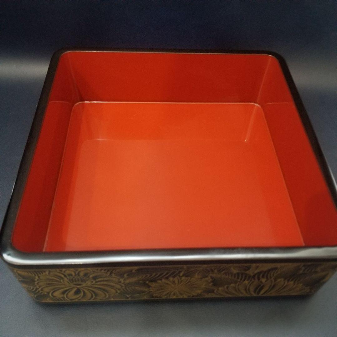 極美品未使用 輪島塗 布着本堅地 二段重 黒漆 極上菊詰 沈金 蒔絵 重箱 ①