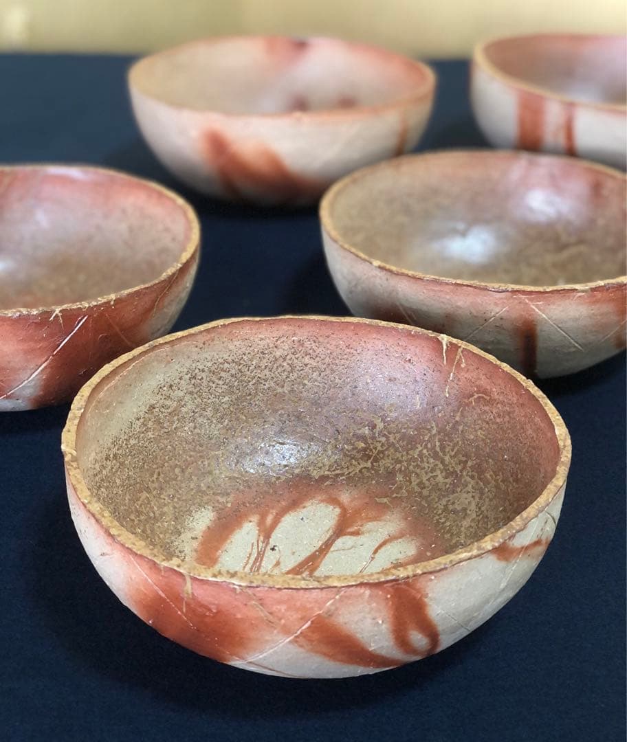 《R》備前 丸鉢5客 森陶岳 火襷 深鉢 鉢 共箱　260114き3