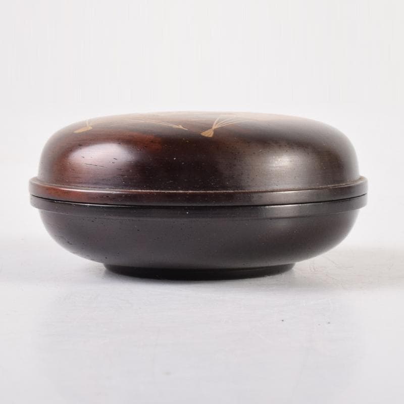 茶道具　荒木省山造　紫檀製　金蒔絵扇松葉文　香合　共箱　M　7146