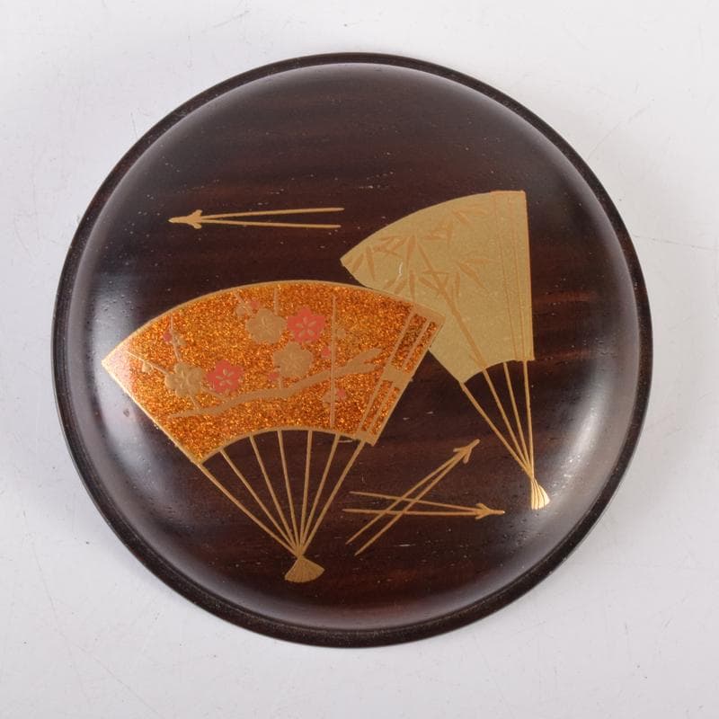 茶道具　荒木省山造　紫檀製　金蒔絵扇松葉文　香合　共箱　M　7146