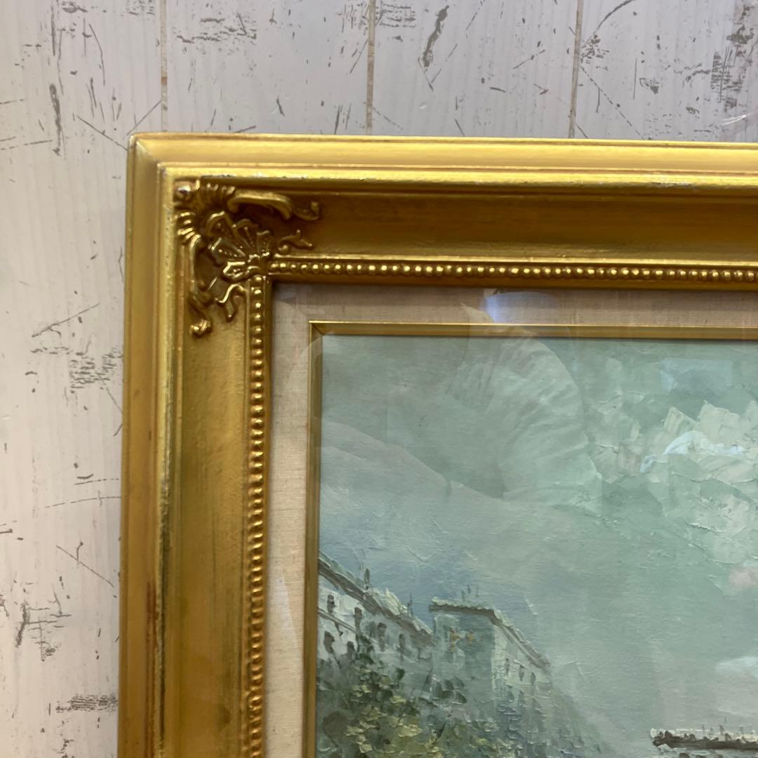 アンティーク 油絵 油彩画 風景画 街並み 町並み 絵画 額縁 額 額装