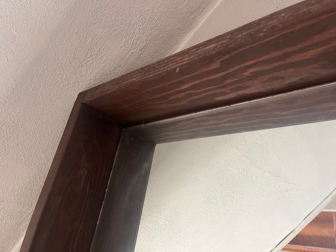 ダークブラウン木製ミラー付き壁掛けシェルフ店舗什器カフェBAR