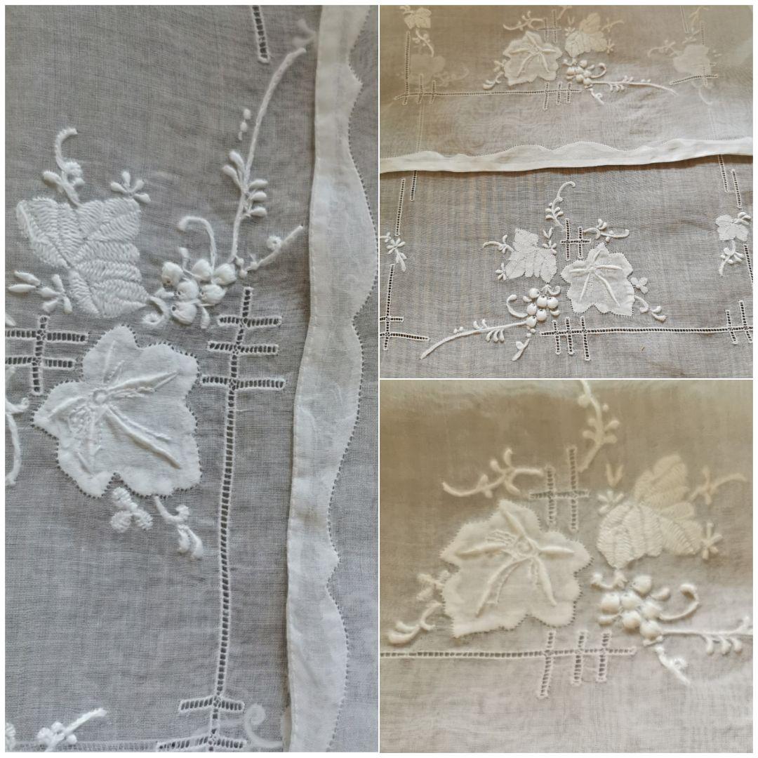 アンティークマーガブ オーガンジーレースクロス葡萄刺繍 ポルトガル マディラ至宝