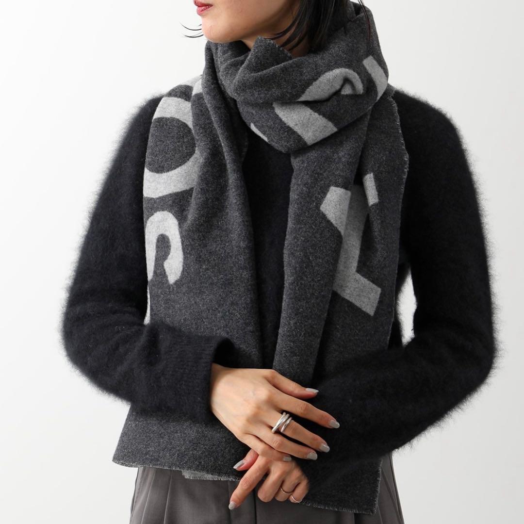 Acne Studios ウール バイカラー ロゴ マフラー