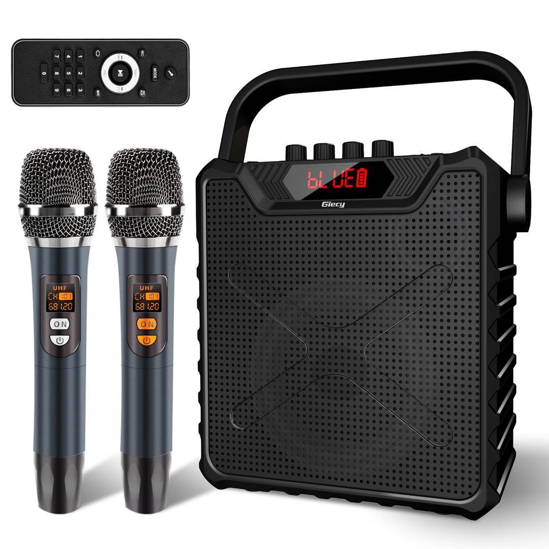 スピーカーセット 拡声器 ワイヤレスマイク2本 ポータブルマイクスピーカー
