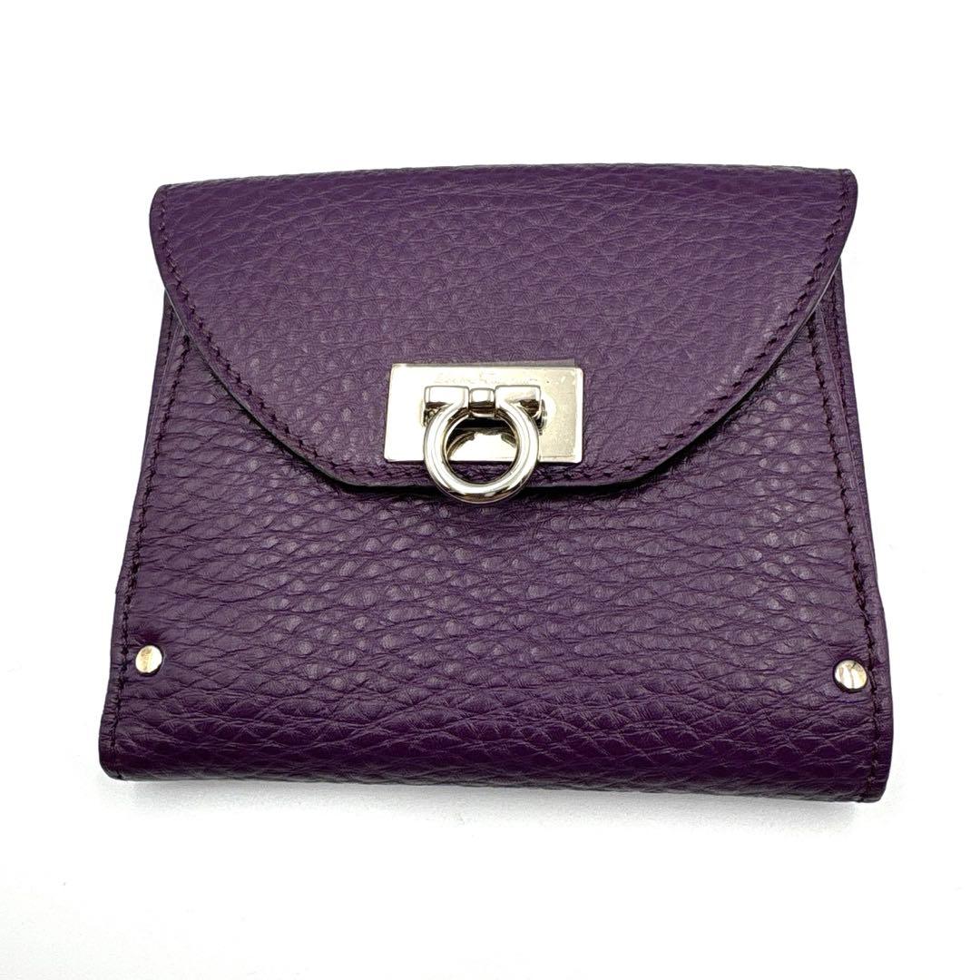 【極美品】 フェラガモ ガンチーニ 折り財布 パープル 紫 レザー 箱付