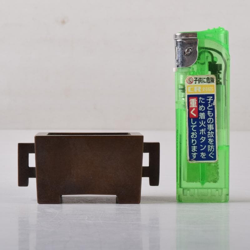 中国　大明宣徳年製　古銅　四方双耳香炉　馬槽爐　V　7285E