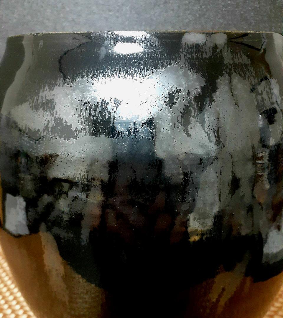 日展作家　名工　【加藤敬也】作　黒釉彩　花瓶　共箱　作歴書　茶道具茶器　オブジェ