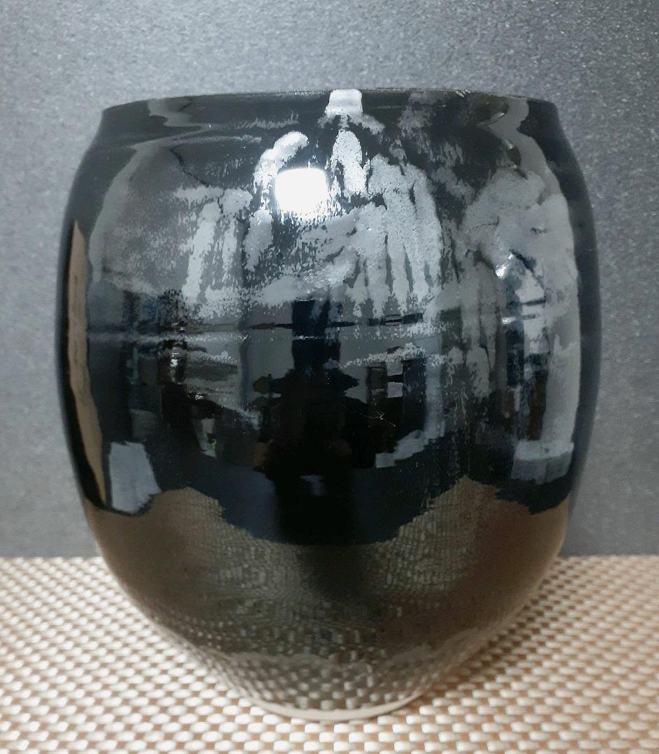 日展作家　名工　【加藤敬也】作　黒釉彩　花瓶　共箱　作歴書　茶道具茶器　オブジェ