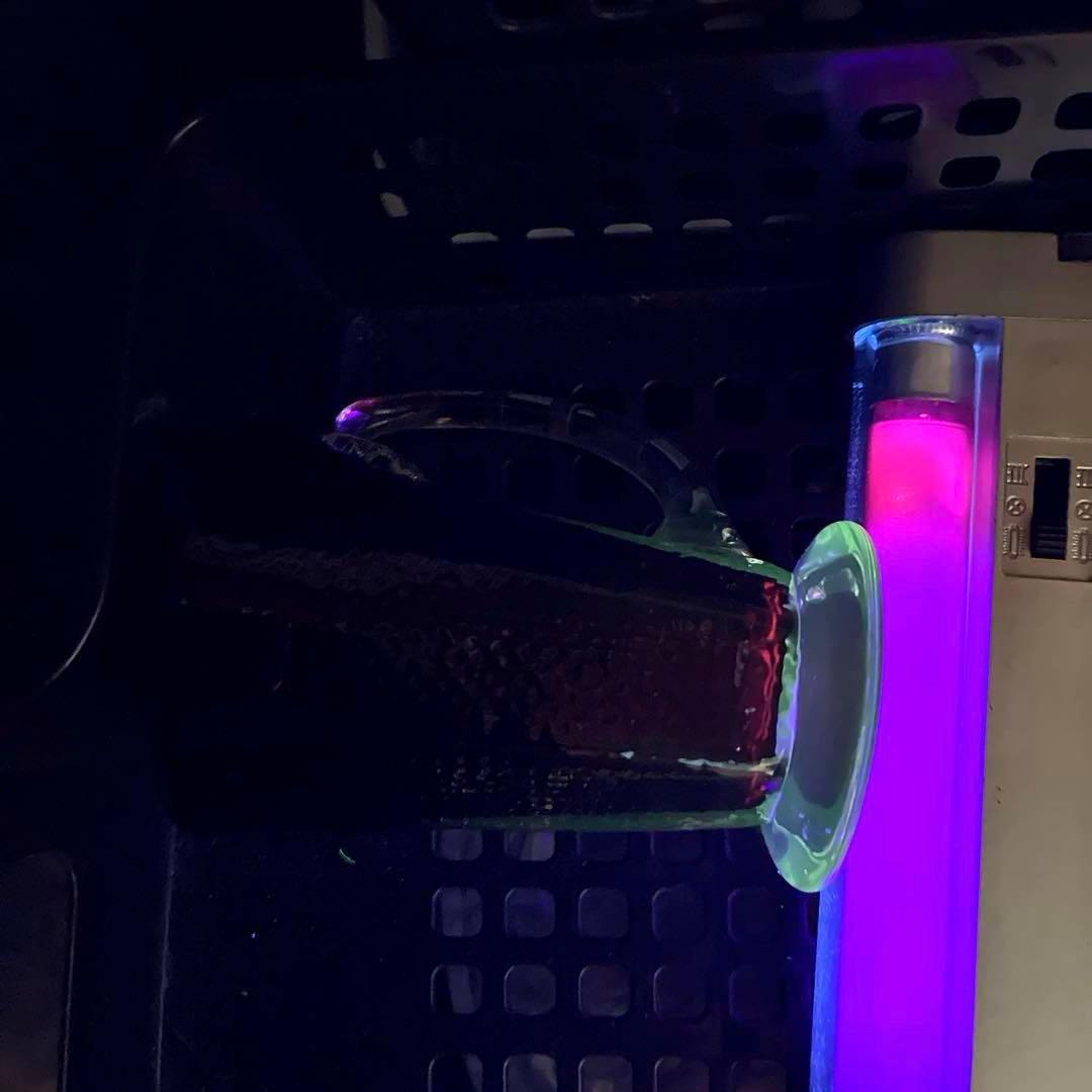 骨董　時代　希少金赤ガラス　取手付き　プレス調　アイスクリームコップ　ウラン③