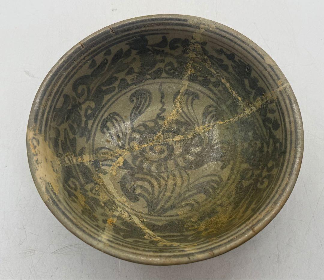 古安南　染付花卉紋お碗① アンティーク　送料込み251114