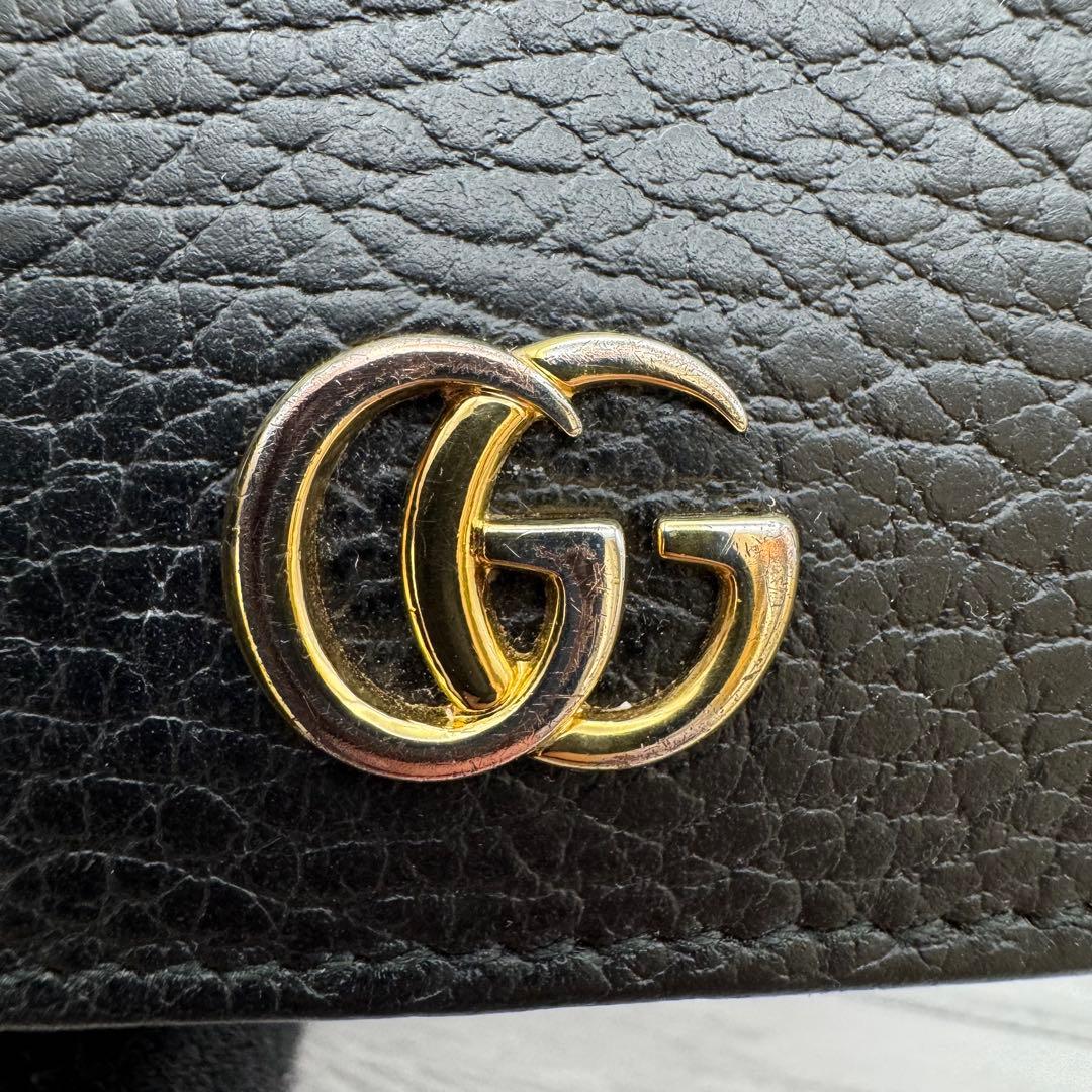 【美品】GUCCI　マーモント　二つ折り財布　GG　レザー　ブラック