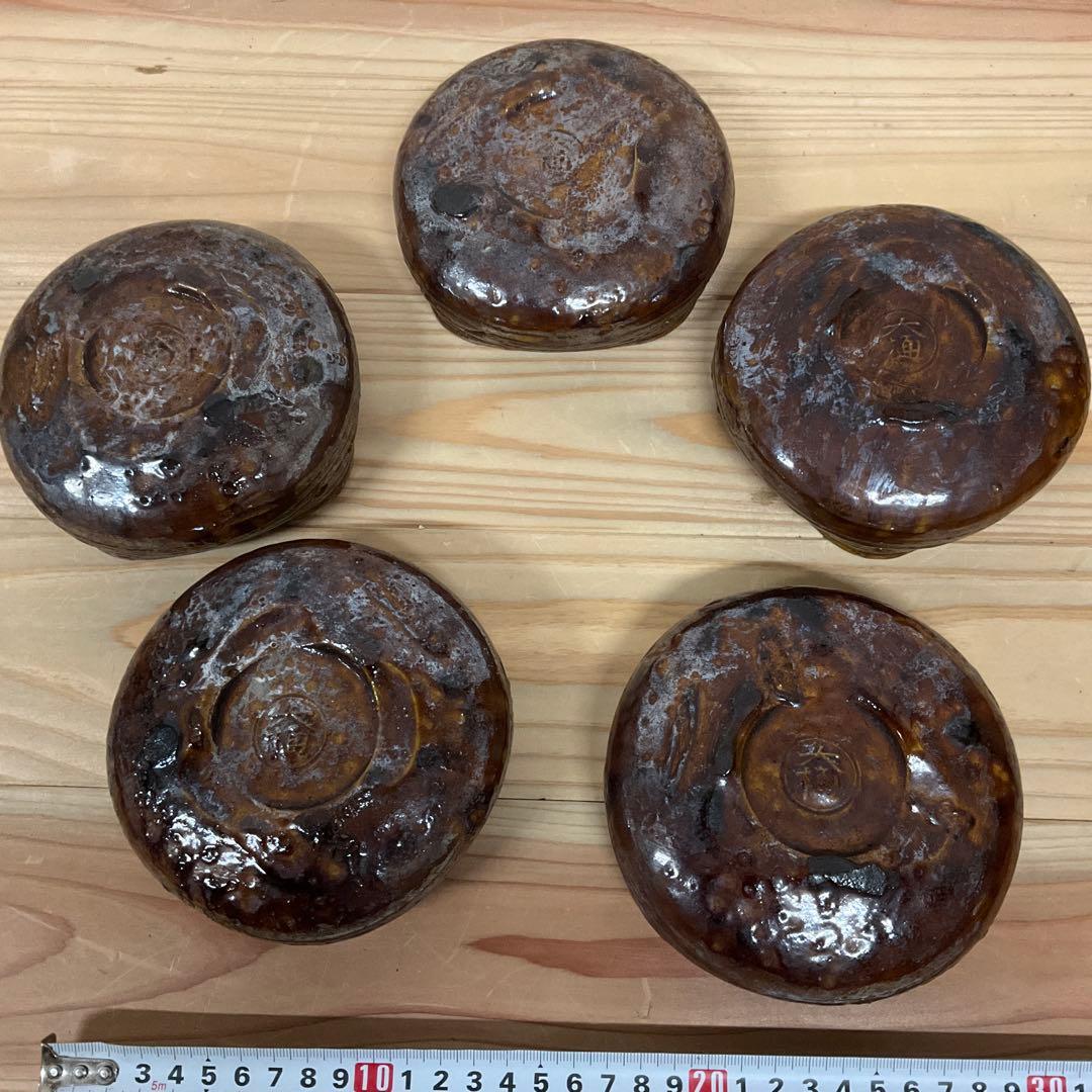 6代大樋長左衛　飴釉四方七宝透かし向付　5客揃え