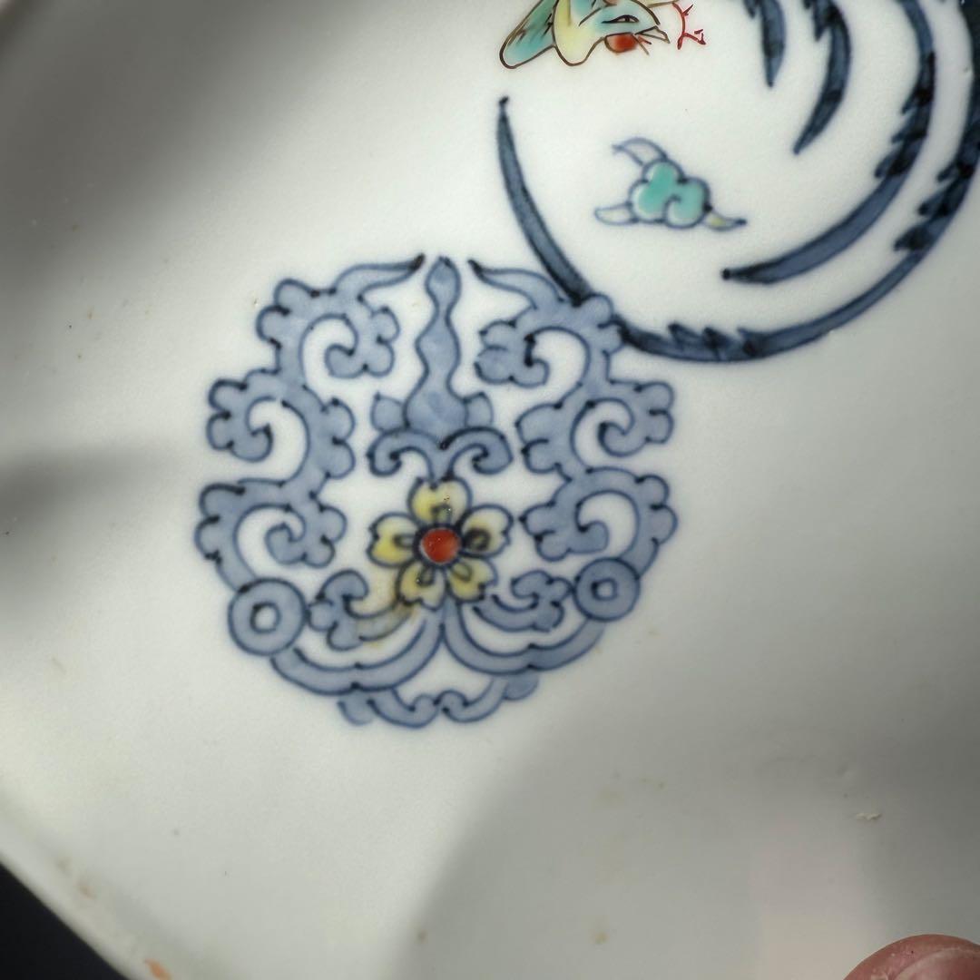 大正〜昭和初期　十二代柿右衛門　錦　丸文様　鳳凰文　変形皿　角福　十枚　希少な器