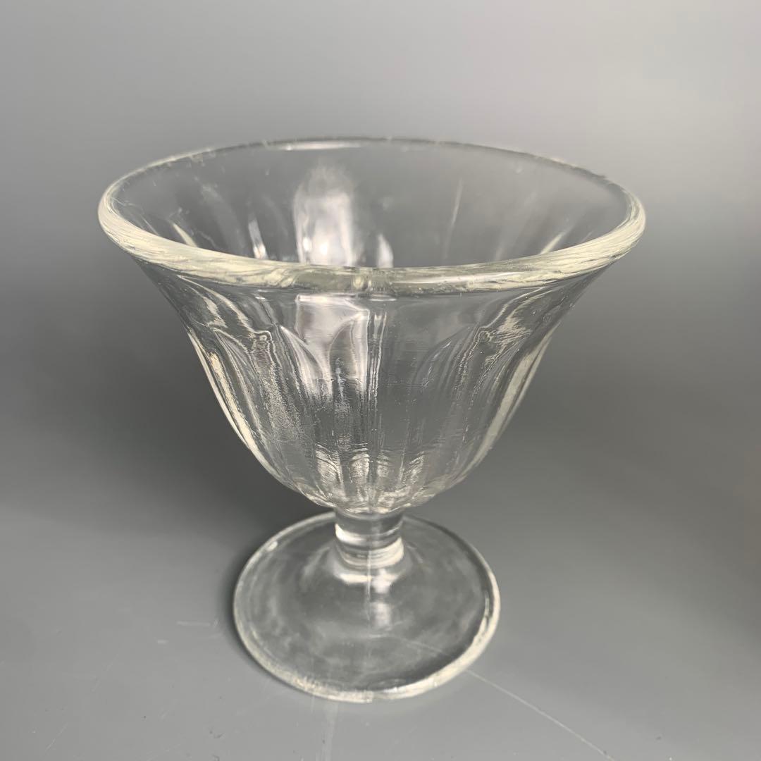 昭和初期　戦前　プレス　乳白青ぼかし　氷コップ　デザートカップ　和ガラス　古硝子