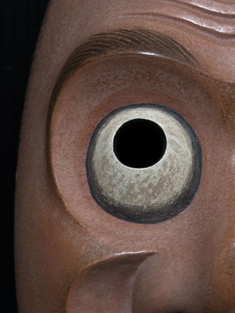 極上 能面 狂言 名人 菅原法房 造 細密極彩彫刻 賢徳 面 共箱付