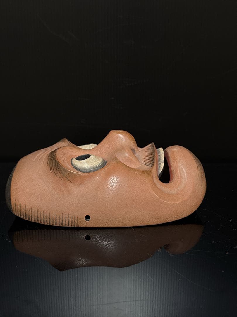 極上 能面 狂言 名人 菅原法房 造 細密極彩彫刻 賢徳 面 共箱付