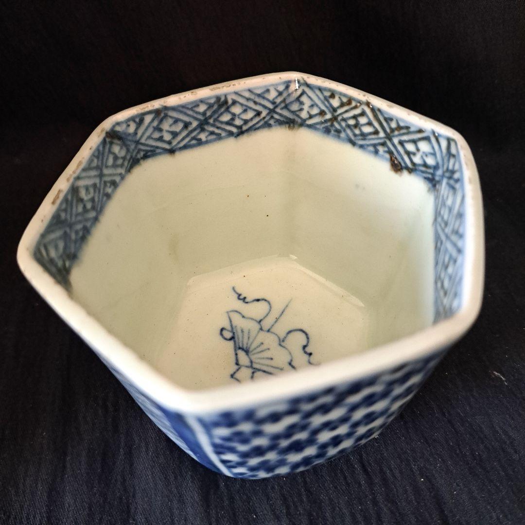 「幾何学文様の面白さ！」 古伊万里向付(幅8.5cm) 2客セット 骨董アンティ