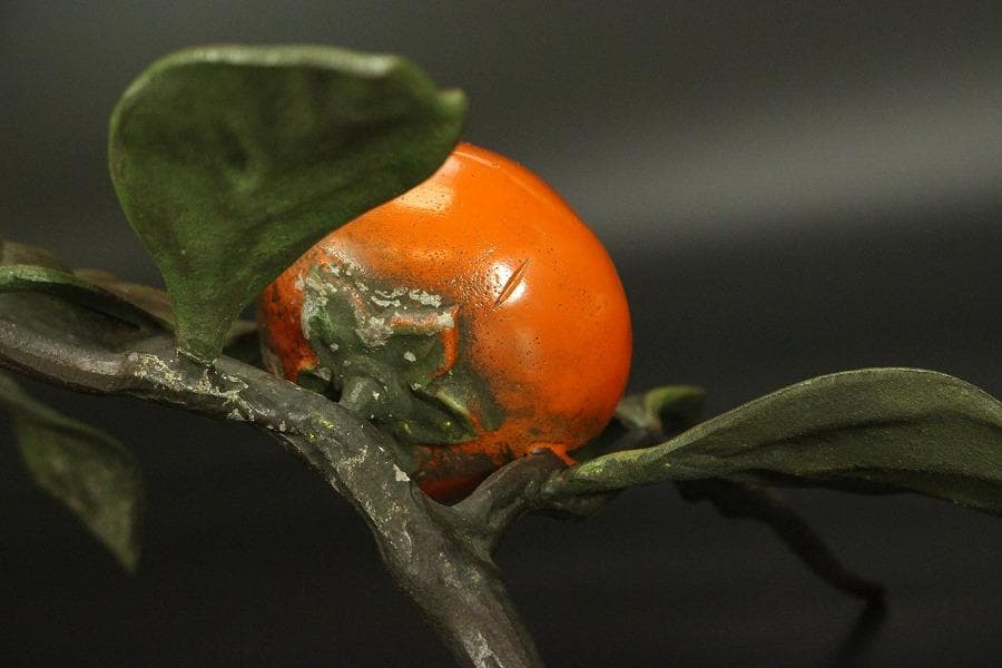 柿 木枝実 野鳥 置物 金属工芸(メ1168)
