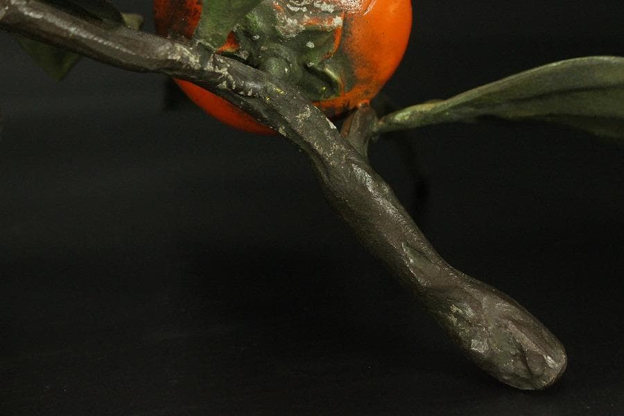 柿 木枝実 野鳥 置物 金属工芸(メ1168)