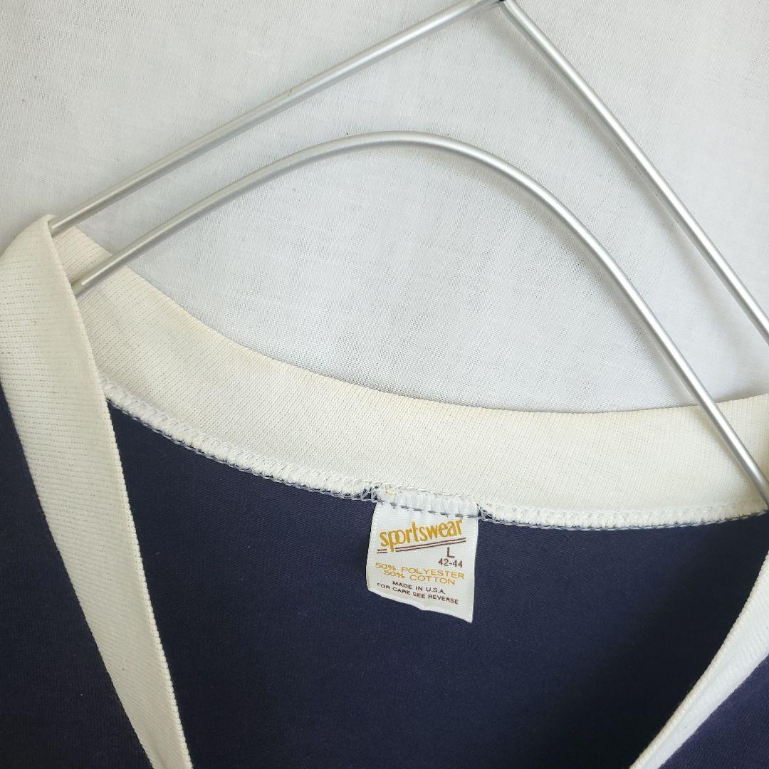 70's~80's sportswear フットボールTシャツ ネイビー キャラ