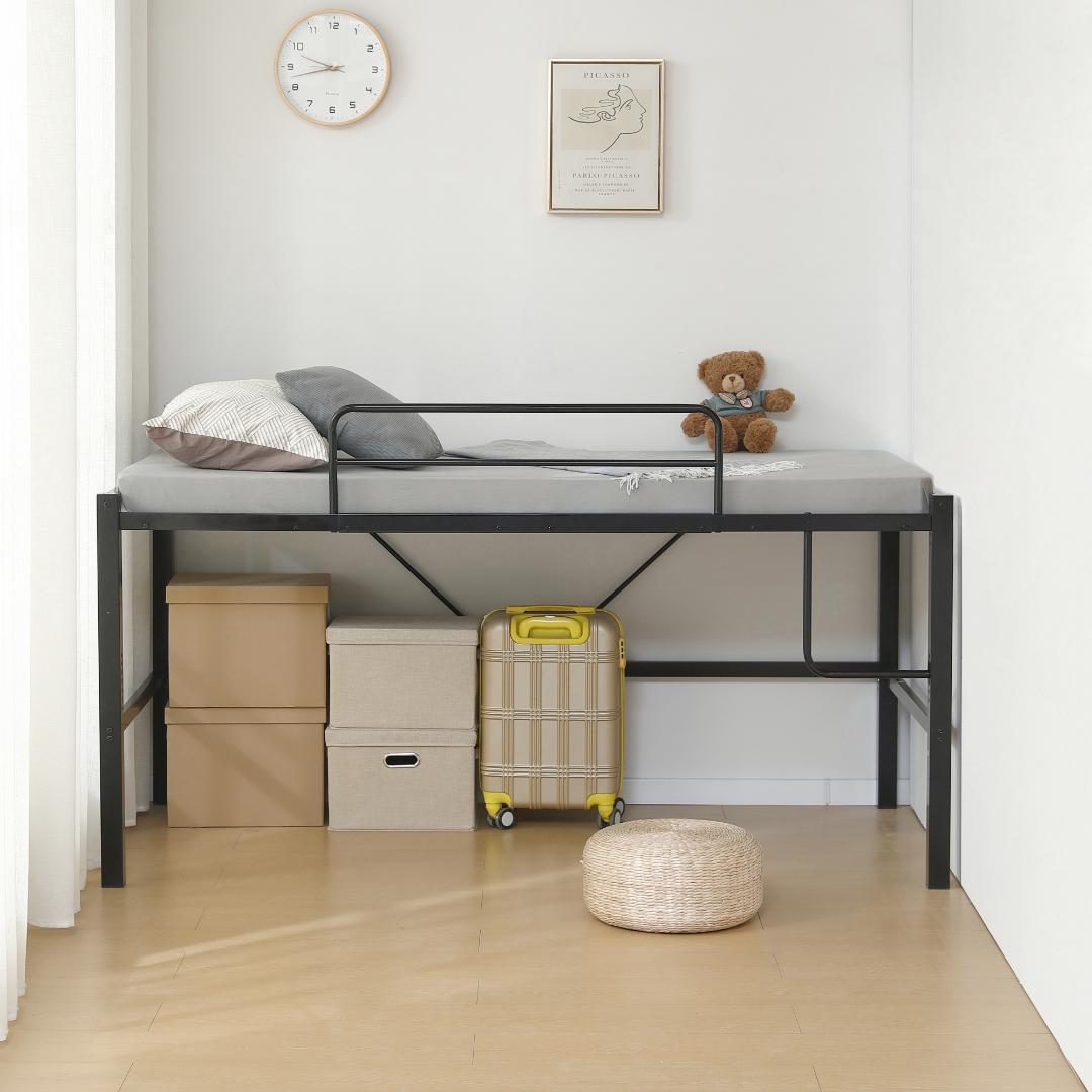 【ブラック】高さ90cmロフトベッド パイプベッド シングルベッド 高さ調整可能