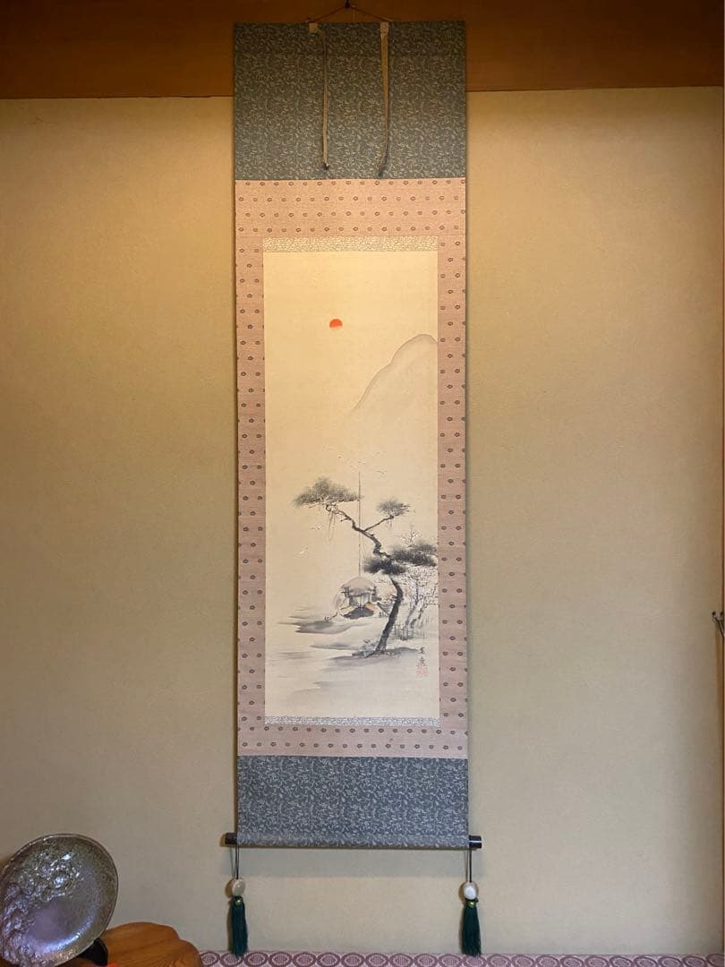 セール‼️掛け軸 森寛斎 山水絵 松 古美術 共箱 二重共箱