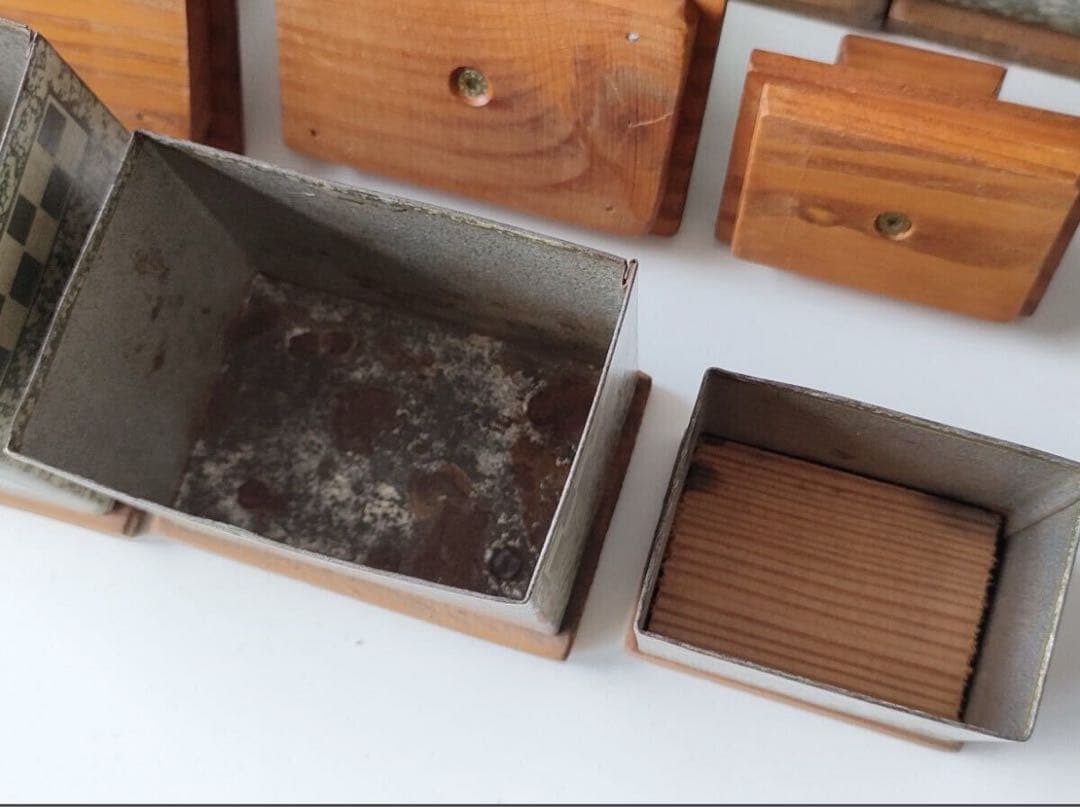 フランス アンティーク tin can 木蓋 キャニスター 6個セット ティン缶