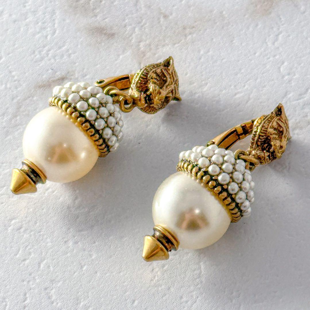 美品　GUCCI　タイガーヘッド　ゴールド　イヤリング　イヤークリップ　グッチ