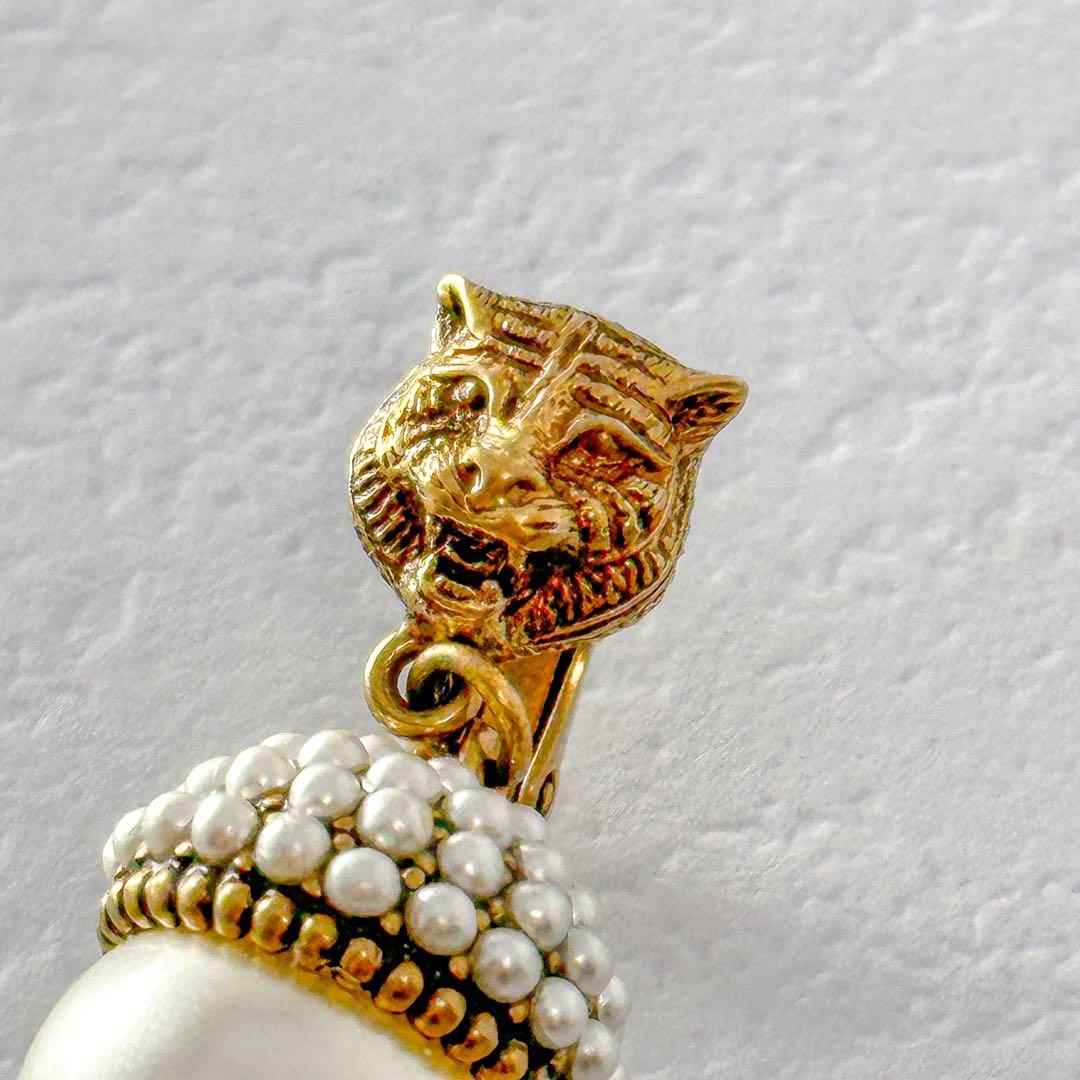 美品　GUCCI　タイガーヘッド　ゴールド　イヤリング　イヤークリップ　グッチ