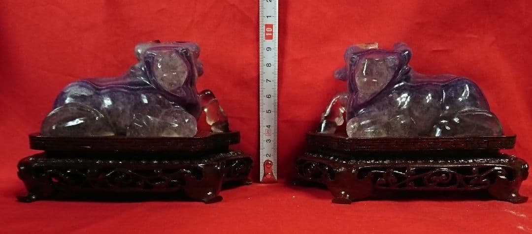 紫水晶/丑(牛)/2体左右一対/骨董/工芸品/水晶細工
