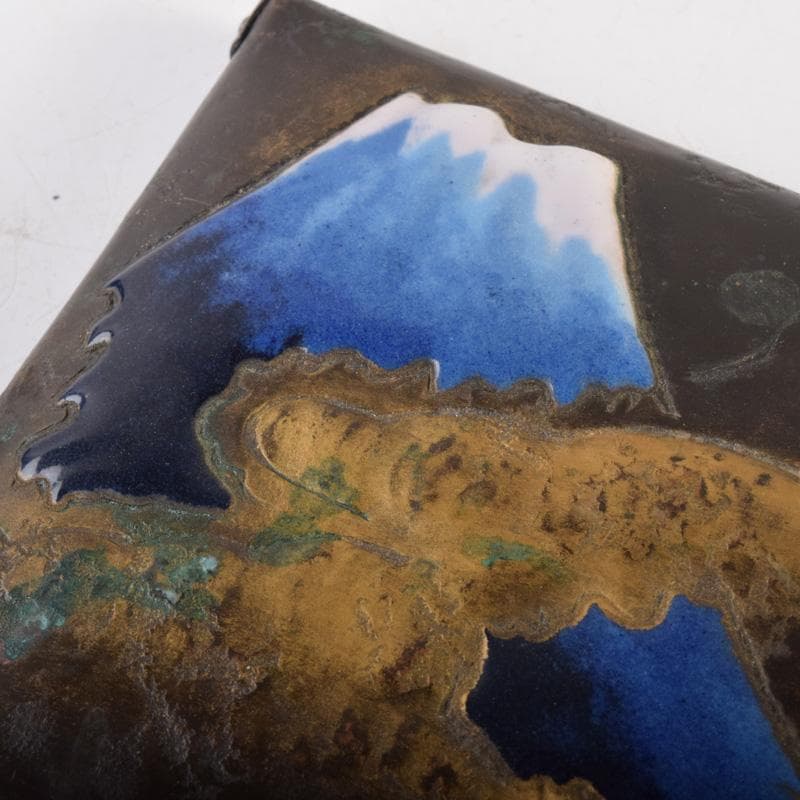 七宝焼　安藤七宝店　富士図　煙草入　煙草盆　共箱　V　7977