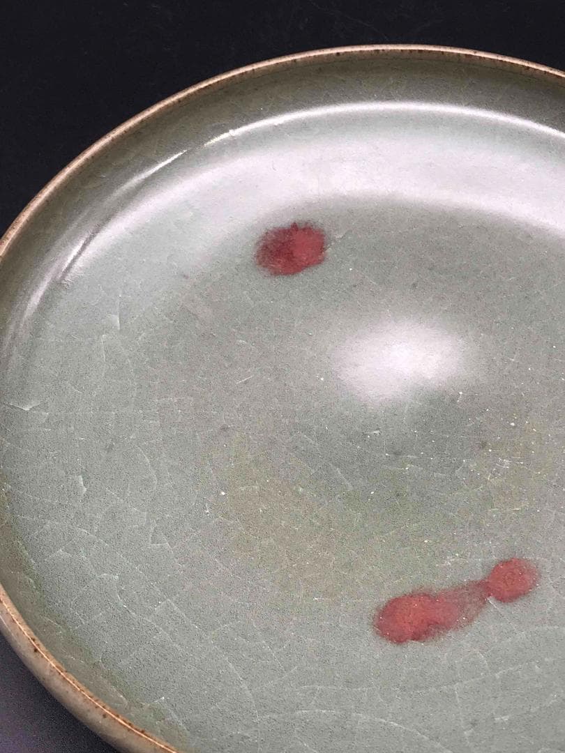 中国古美術　元時代　鈞窯　窯変釉　天青釉紫紅斑盤　辰砂皿　名品珍品(A-34)