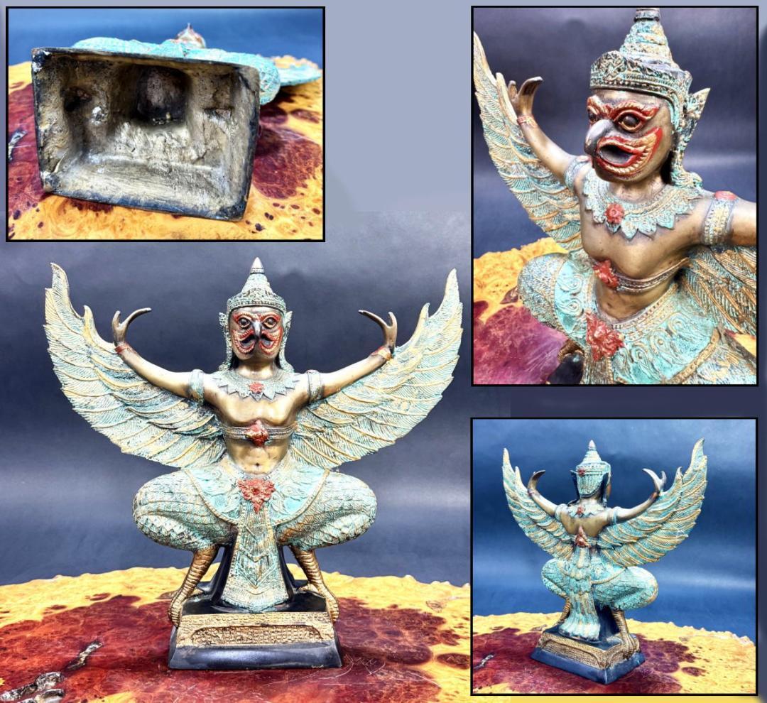 銅製彩絵ガルーダ像 仏像 神像 鳥の王 古美術 ヒンドゥー教伝世品WWST078